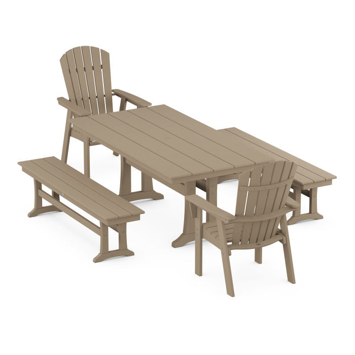 Nautical Adirondack 5-Piece Farmhouse Dining Set With Trestle Legs in Vintage Finish