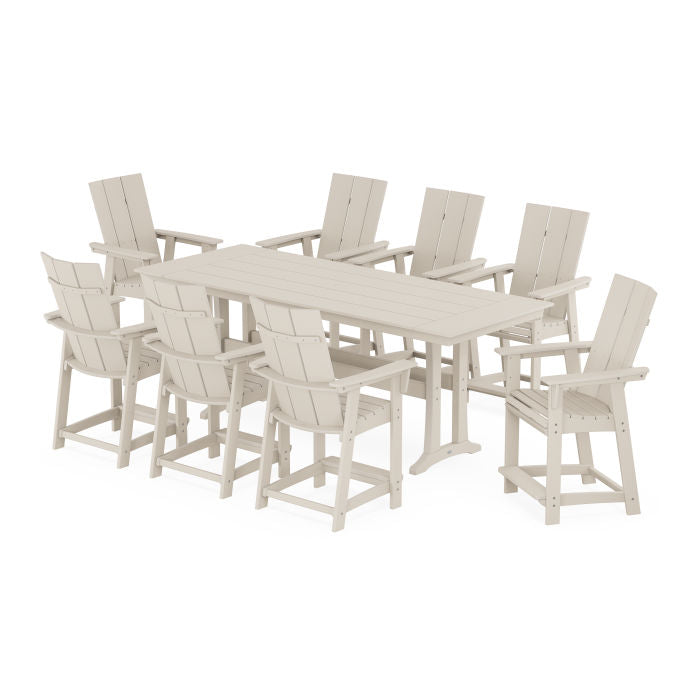 Modern Curveback Adirondack 9-Piece Farmhouse Counter Set with Trestle Legs