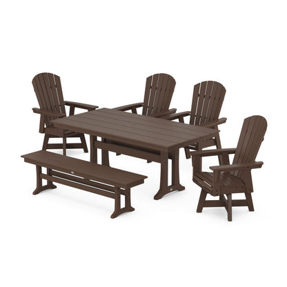 Nautical Adirondack Swivel 6-Piece Farmhouse Dining Set With Trestle Legs
