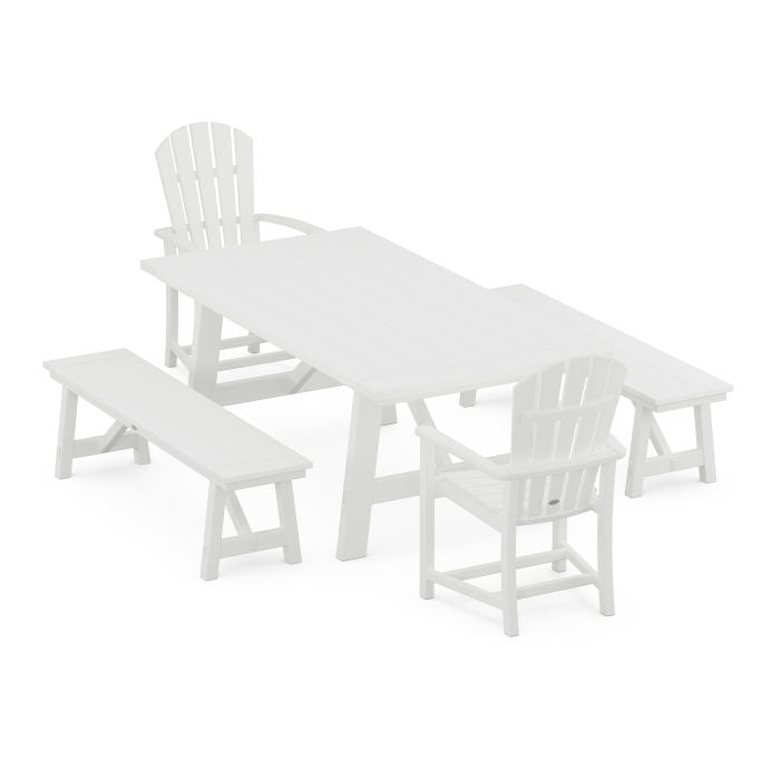 Palm Coast 5-Piece Rustic Farmhouse Dining Set With Benches