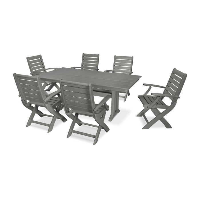 Signature Folding Chair 7-Piece Farmhouse Dining Set with Trestle Legs