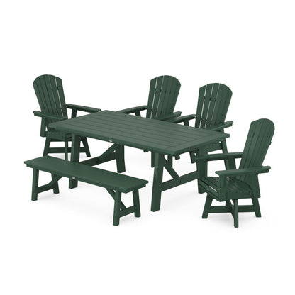 Nautical Adirondack Swivel 6-Piece Rustic Farmhouse Dining Set With Trestle Legs