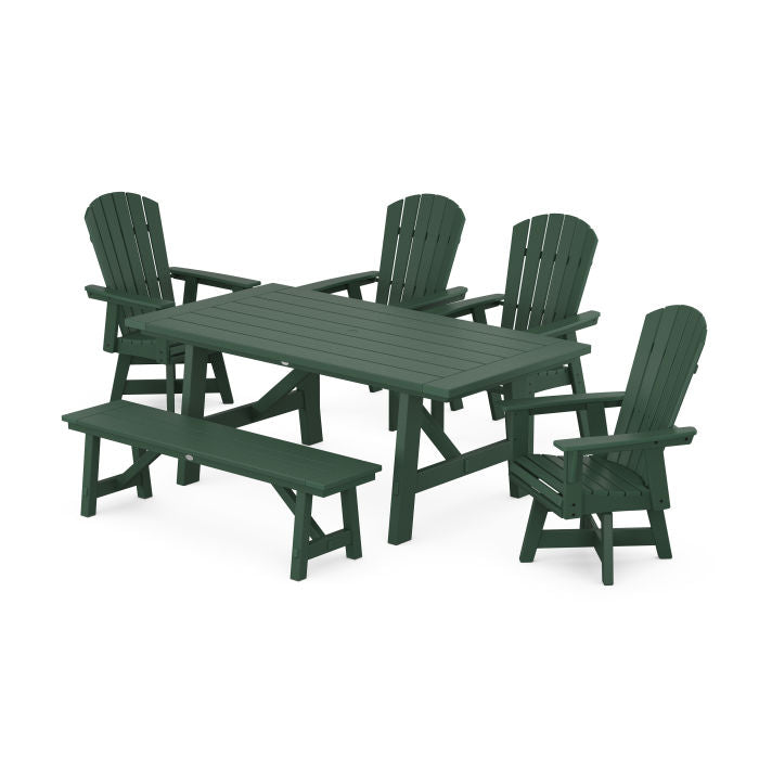 Nautical Adirondack Swivel 6-Piece Rustic Farmhouse Dining Set With Trestle Legs