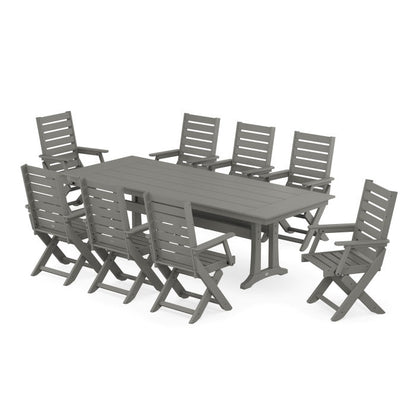 Captain 9-Piece Farmhouse Dining Set with Trestle Legs