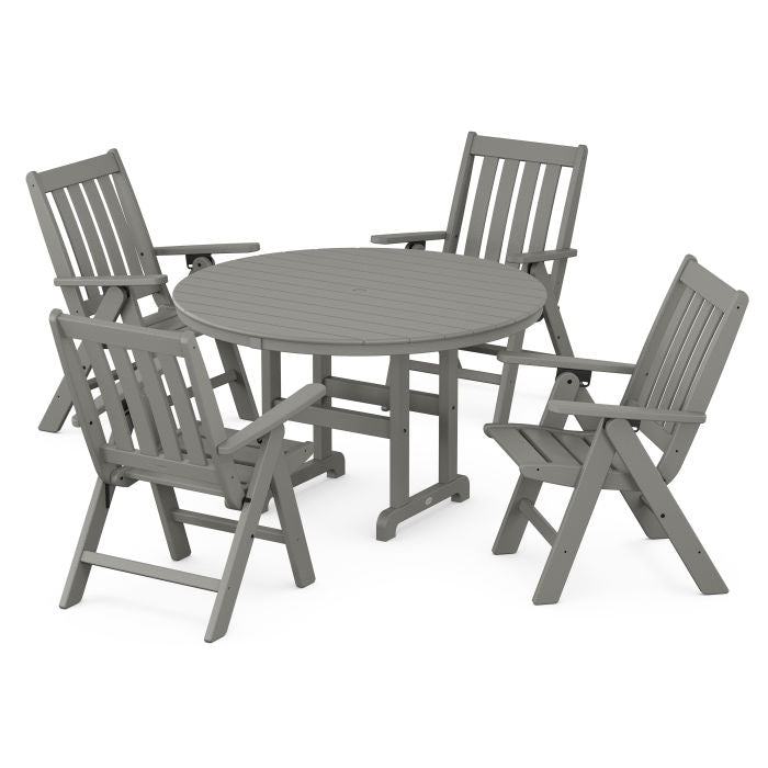 Vineyard Folding Chair 5-Piece Round Famrhouse Dining Set
