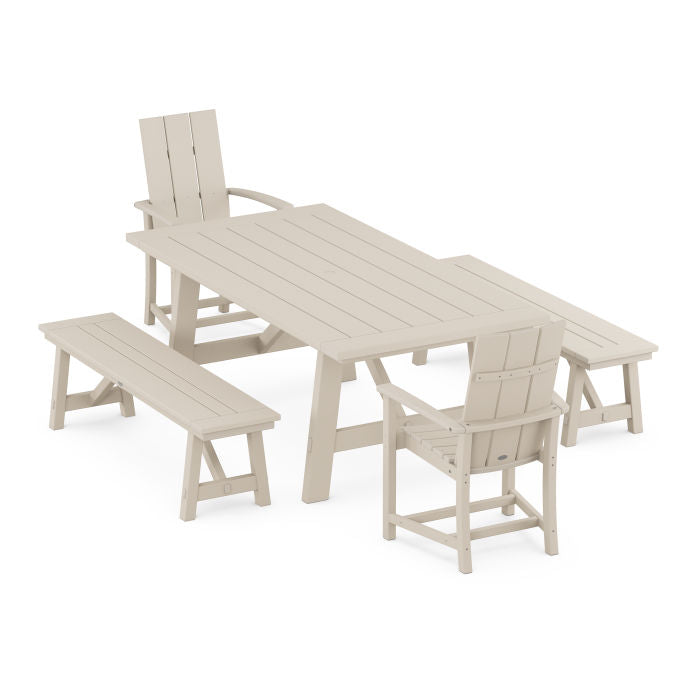 Modern Adirondack 5-Piece Rustic Farmhouse Dining Set With Benches