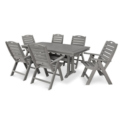 7-Piece Nautical Highback Chair Dining Set with Trestle Legs