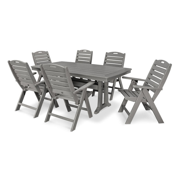 7-Piece Nautical Highback Chair Dining Set with Trestle Legs