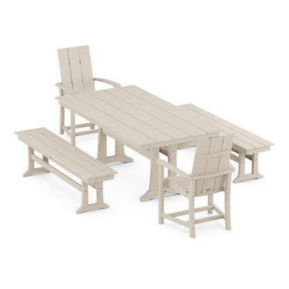 Modern Adirondack 5-Piece Farmhouse Dining Set With Trestle Legs