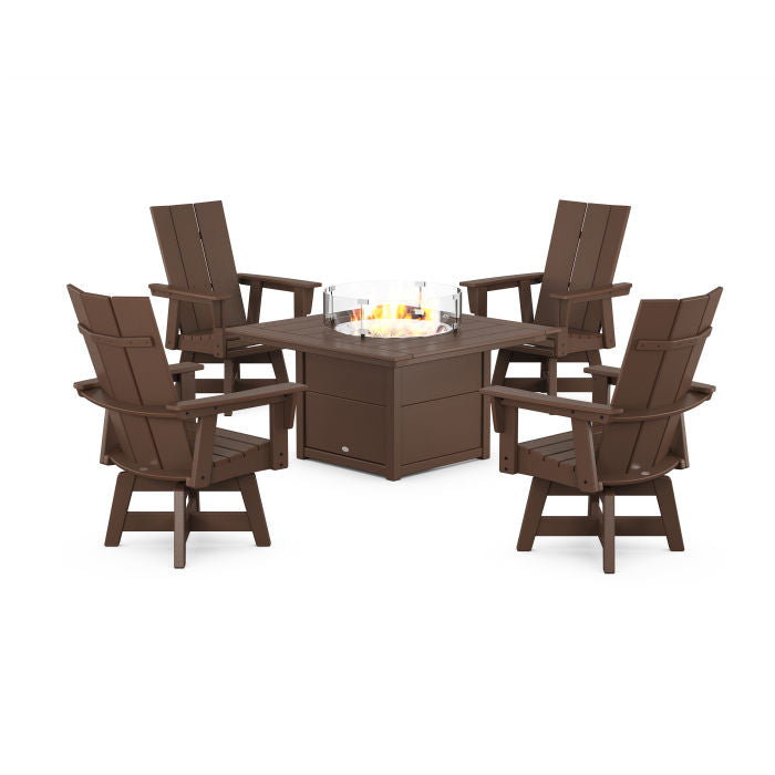 Modern 4-Piece Curveback Upright Adirondack Conversation Set with Fire Pit Table