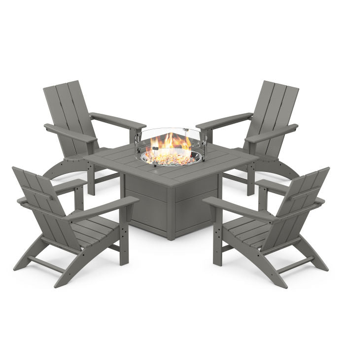 Modern 5-Piece Adirondack Chair Conversation Set with Fire Pit Table