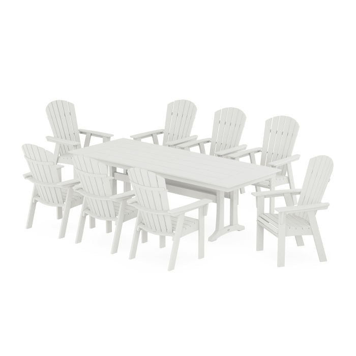 Nautical 9-Piece Curveback Adirondack Farmhouse Dining Set with Trestle Legs in Vintage Finish