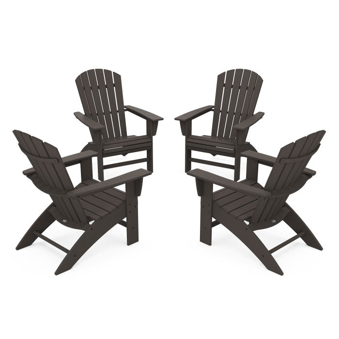 4-Piece Nautical Curveback Adirondack Chair Conversation Set in Vintage Finish