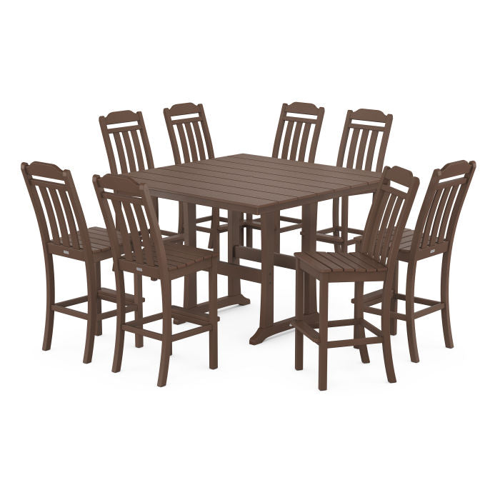 Country Living 9-Piece Square Farmhouse Side Chair Bar Set with Trestle Legs