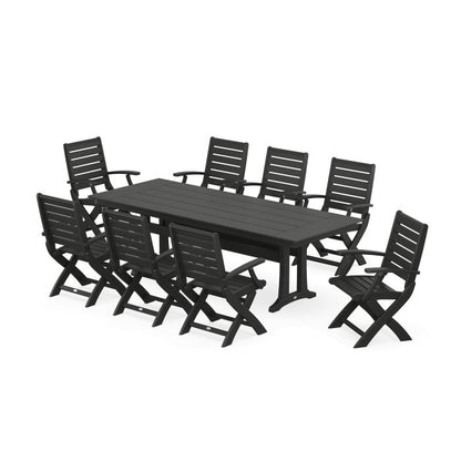 Signature Folding 9-Piece Farmhouse Trestle Dining Set with Trestle Legs