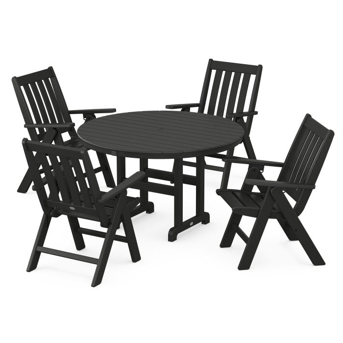 Vineyard Folding Chair 5-Piece Round Famrhouse Dining Set