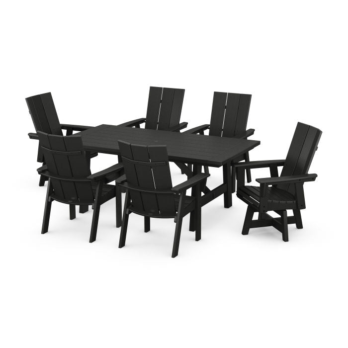 Modern Curveback Adirondack 7-Piece Rustic Farmhouse Swivel Dining Set