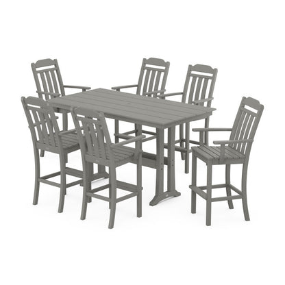 Country Living Arm Chair 7-Piece Farmhouse Bar Set with Trestle Legs