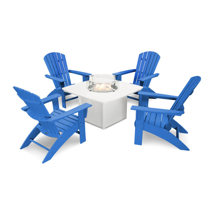 Nautical Curveback Adirondack 5-Piece Conversation Set with Fire Table