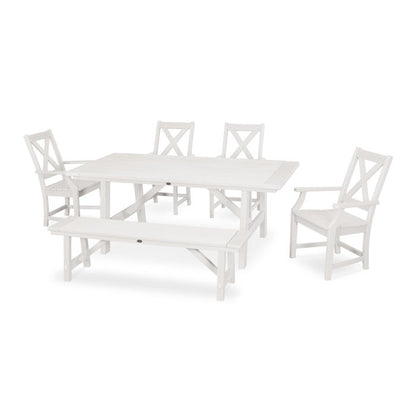 Braxton 6-Piece Rustic Farmhouse Arm Chair Dining Set with Bench in Vintage Finish