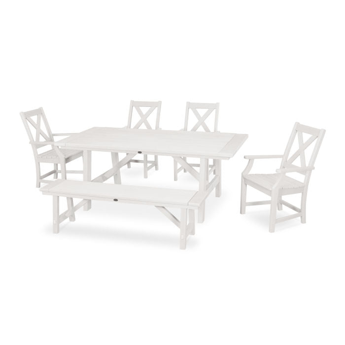 Braxton 6-Piece Rustic Farmhouse Arm Chair Dining Set with Bench in Vintage Finish