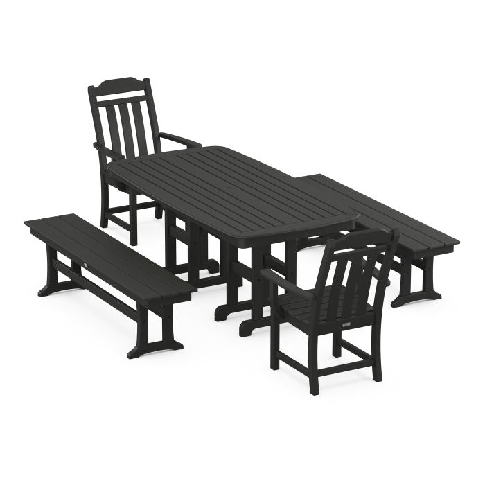 Country Living 5-Piece Dining Set with Benches