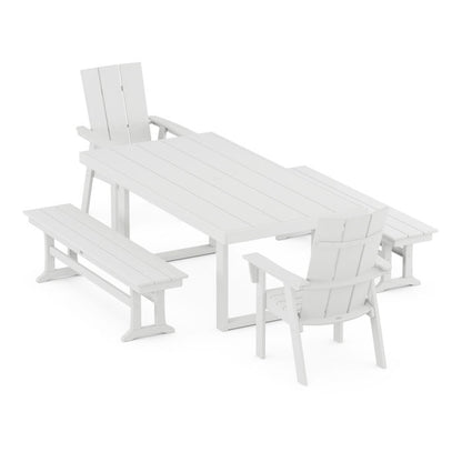Modern Curveback Adirondack 5-Piece Dining Set with Benches