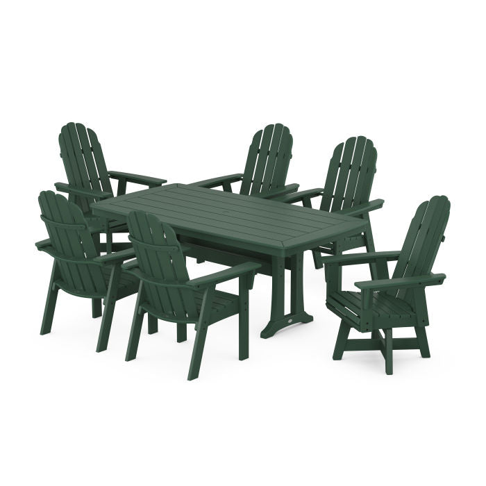 Vineyard Curveback Adirondack Swivel Chair7-Piece Dining Set with Trestle Legs