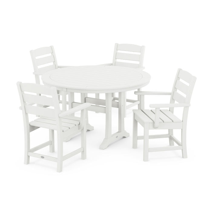 Lakeside 5-Piece Round Dining Set with Trestle Legs in Vintage Finish