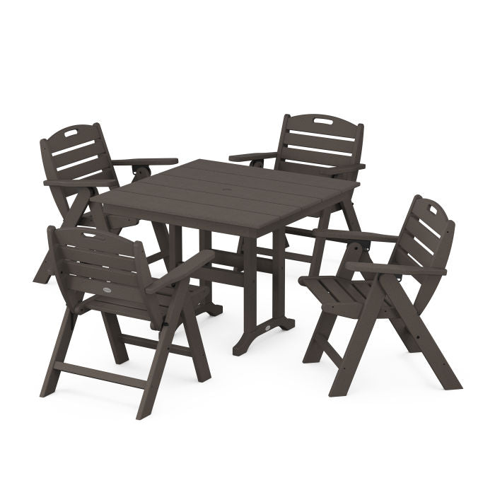Nautical Folding Lowback Chair 5-Piece Farmhouse Dining Set in Vintage Finish