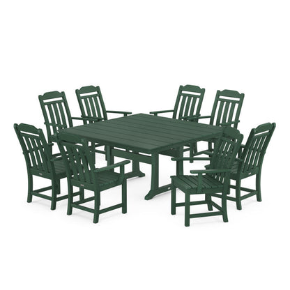 Country Living 9-Piece Square Farmhouse Dining Set with Trestle Legs