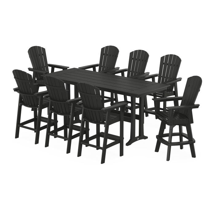 Nautical Curveback Adirondack Swivel 9-Piece Farmhouse Swivel Bar Set with Trestle Legs