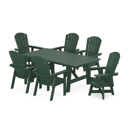 Nautical Curveback Adirondack Swivel Chaie 7-Piece Rustic Farmhouse Dining Set