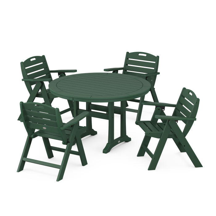 Nautical Folding Lowback Chair 5-Piece Round Dining Set With Trestle Legs