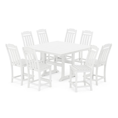 Country Living 9-Piece Square Farmhouse Side Chair Counter Set with Trestle Legs