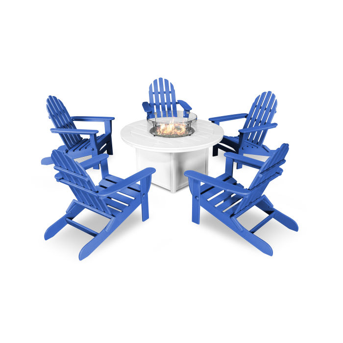 Classic Folding Adirondack 6-Piece Conversation Set with Fire Pit Table