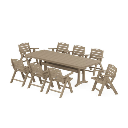 Nautical Lowback 9-Piece Dining Set with Trestle Legs in Vintage Finish