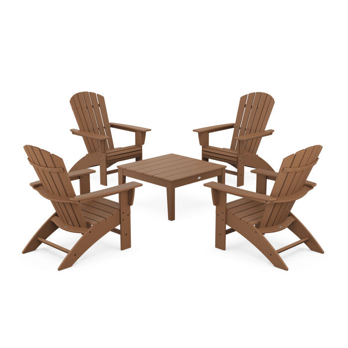 5-Piece Nautical Curveback Adirondack Chair Conversation Set with 36" Conversation Table