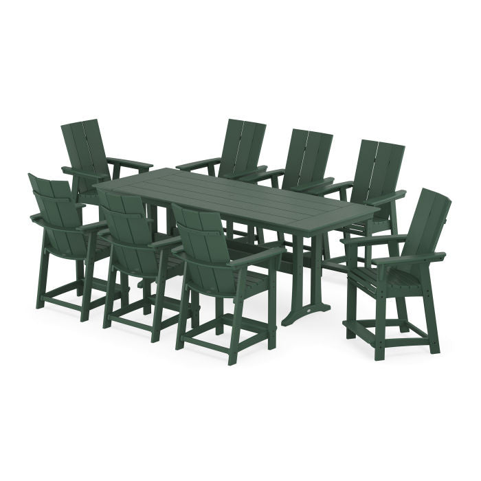 Modern Curveback Adirondack 9-Piece Farmhouse Counter Set with Trestle Legs