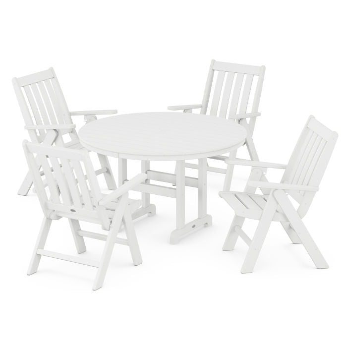 Vineyard Folding Chair 5-Piece Round Famrhouse Dining Set