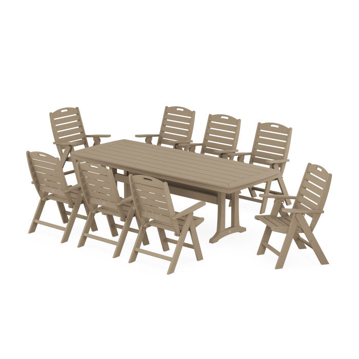 Nautical Highback 9-Piece Dining Set with Trestle Legs in Vintage Finish