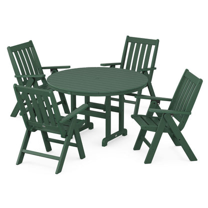 Vineyard Folding Chair 5-Piece Round Famrhouse Dining Set
