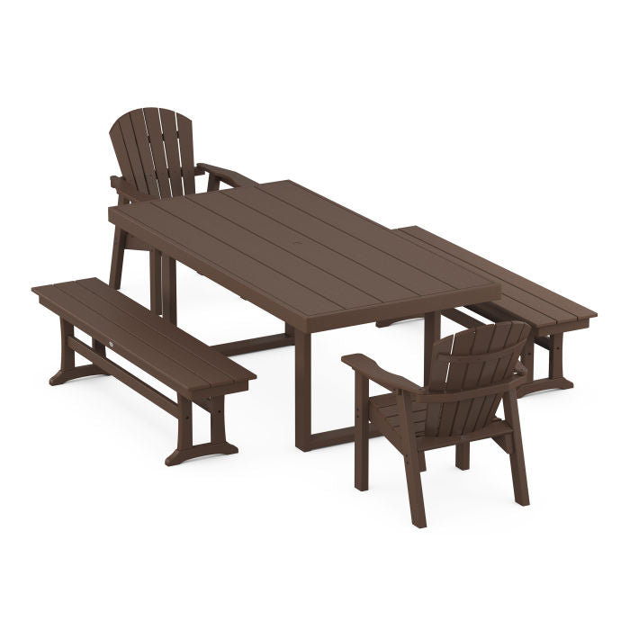 Seashell 5-Piece Dining Set with Benches