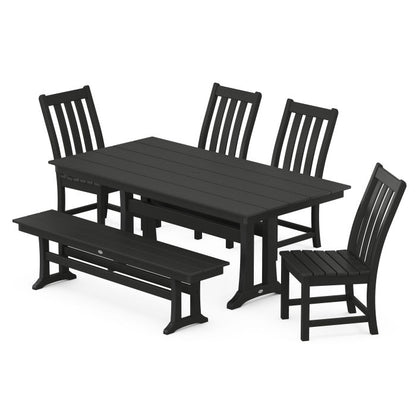Vineyard Side Chair 6-Piece Farmhouse Dining Set with Trestle Legs and Bench