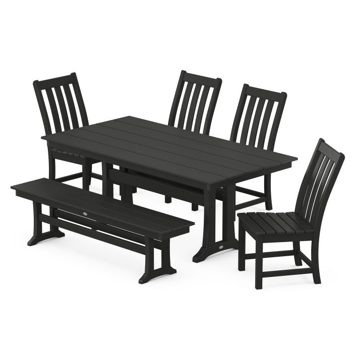 Vineyard Side Chair 6-Piece Farmhouse Dining Set with Trestle Legs and Bench