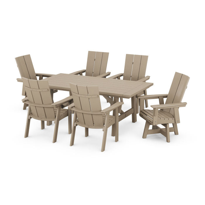 Modern Curveback Adirondack 7-Piece Rustic Farmhouse Swivel Dining Set in Vintage Finish