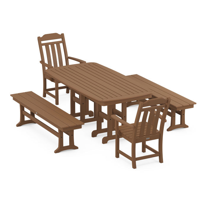 Country Living 5-Piece Dining Set with Benches