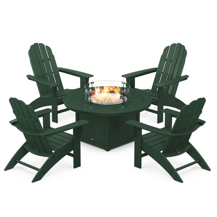 Vineyard Curveback Adirondack 5-Piece Conversation Set with Fire Pit Table