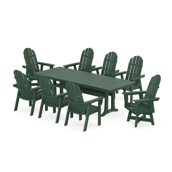 Vineyard 9-Piece Curveback Adirondack Swivel Farmhouse Dining Set with Trestle Legs