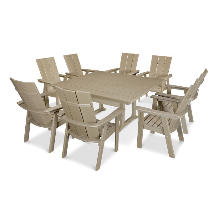 Modern Curveback Adirondack 9-Piece Farmhouse Trestle Dining Set in Vintage Finish